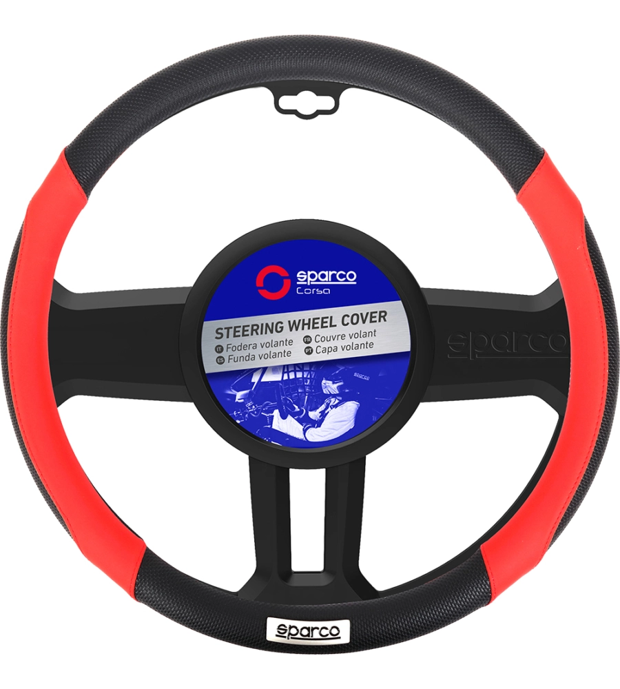 Coprivolante auto universale sparco rosso/nero con dettagli traforati - spc1113